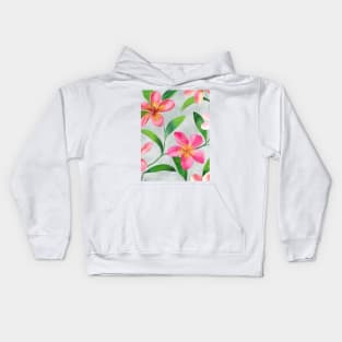 Tropical plumeria flowers and leaves watercolor seamless pattern. Exotic pink flowers composition. Colorful floral summer arrangement on textural background Kids Hoodie